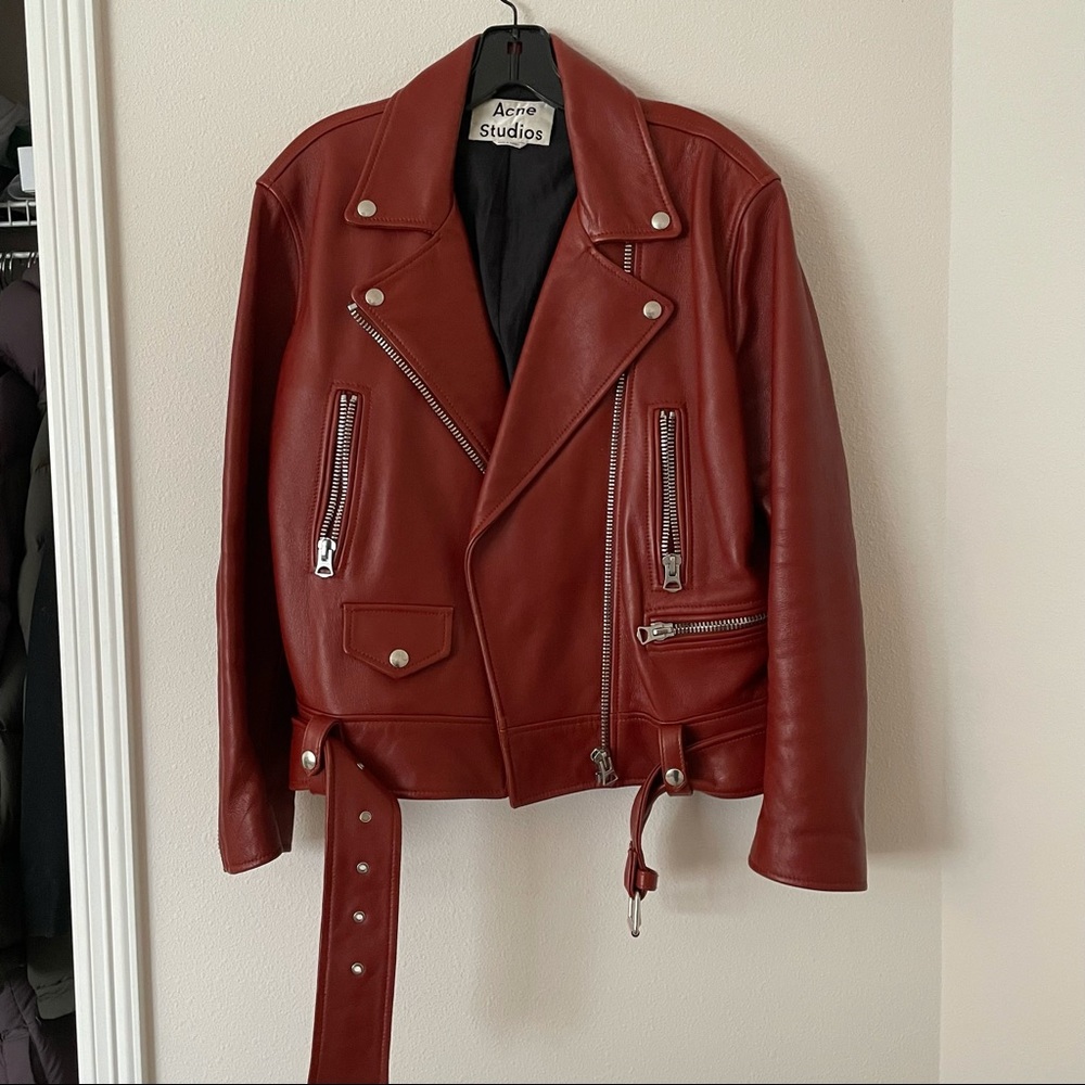 Acne Studios Burgandy Merlyn Moto Jacket Sz 38